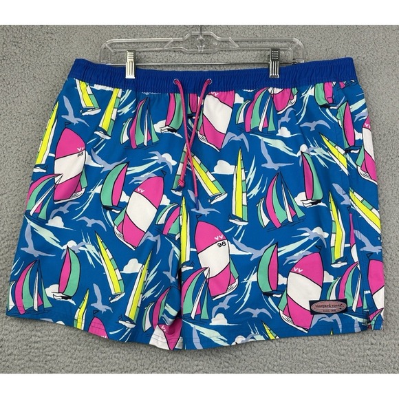 Vineyard‎ Vines Swim Trunks Mens XL Multicolor Sailboats Drawstring Lined - Picture 1 of 12